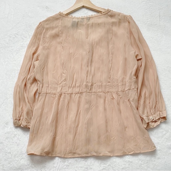 Nude Sheer Peasant Blouse - Picture 6 of 10